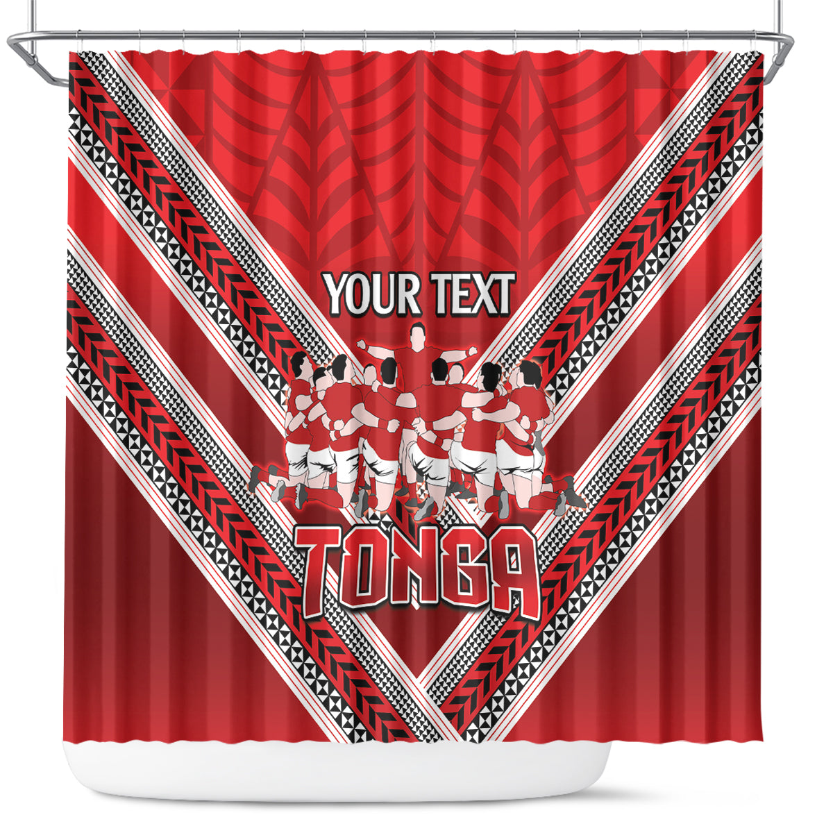 Custom Tonga Rugby Shower Curtain Tonga Sipi Tau Ngatu Tribal Pattern LT9 Red - Polynesian Pride