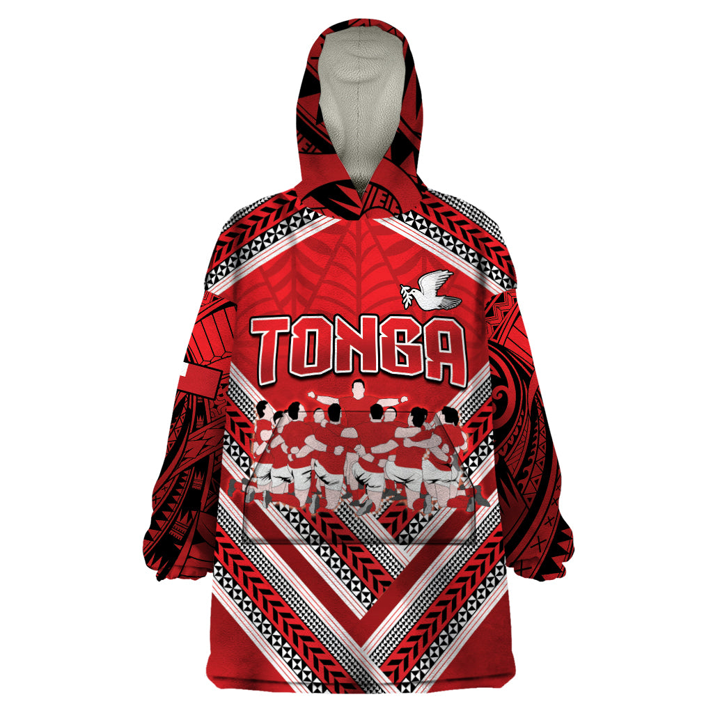 Custom Tonga Rugby Wearable Blanket Hoodie Tonga Sipi Tau Ngatu Tribal Pattern LT9 One Size Red - Polynesian Pride