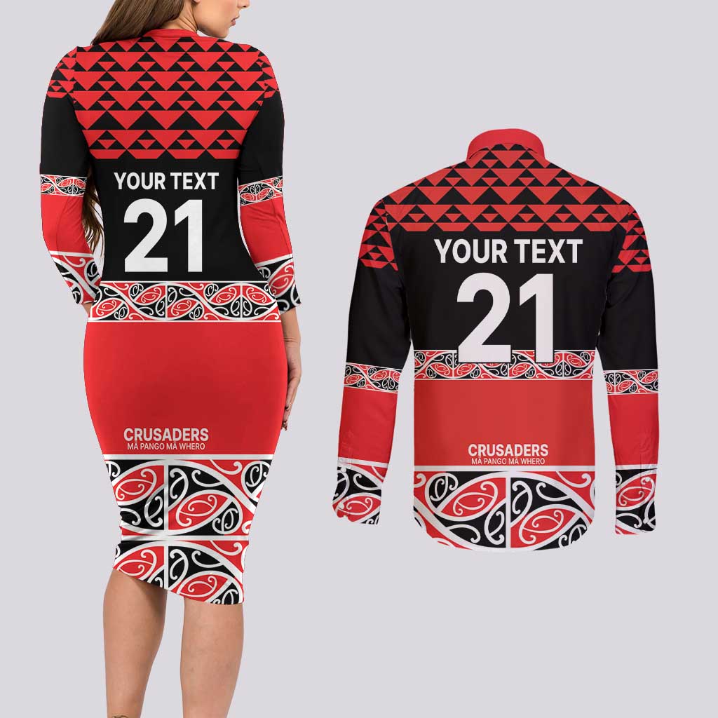 New Zealand Rugby Pacific Custom Couples Matching Long Sleeve Bodycon Dress and Long Sleeve Button Shirt Whatumoana Maori Kowhaiwhai Pattern