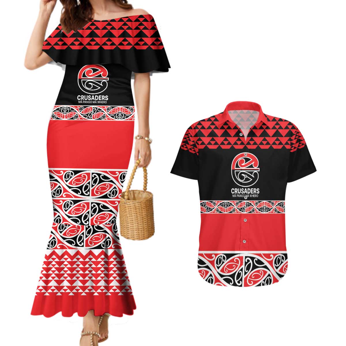 New Zealand Rugby Pacific Custom Couples Matching Mermaid Dress and Hawaiian Shirt Whatumoana Maori Kowhaiwhai Pattern