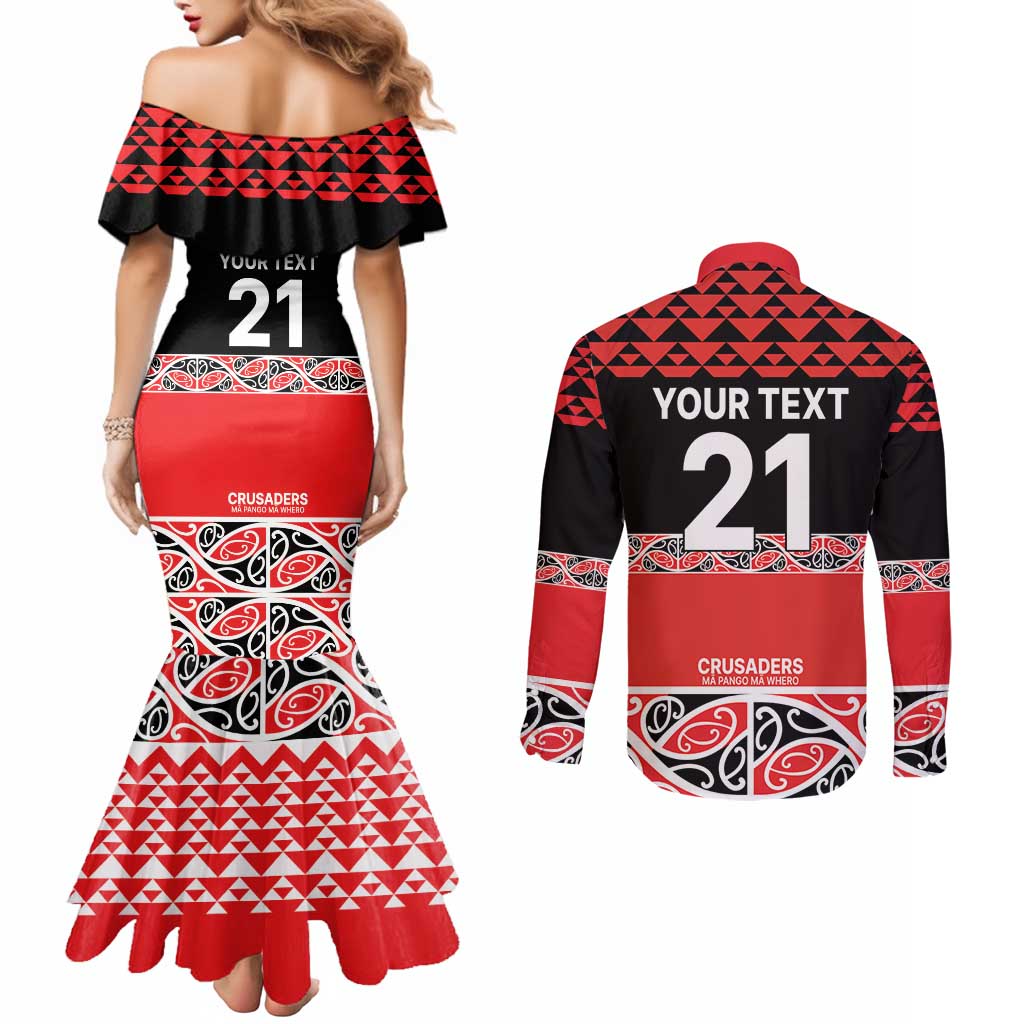 New Zealand Rugby Pacific Custom Couples Matching Mermaid Dress and Long Sleeve Button Shirt Whatumoana Maori Kowhaiwhai Pattern
