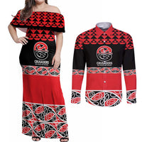 New Zealand Rugby Pacific Custom Couples Matching Off Shoulder Maxi Dress and Long Sleeve Button Shirt Whatumoana Maori Kowhaiwhai Pattern