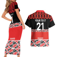 New Zealand Rugby Pacific Custom Couples Matching Short Sleeve Bodycon Dress and Hawaiian Shirt Whatumoana Maori Kowhaiwhai Pattern