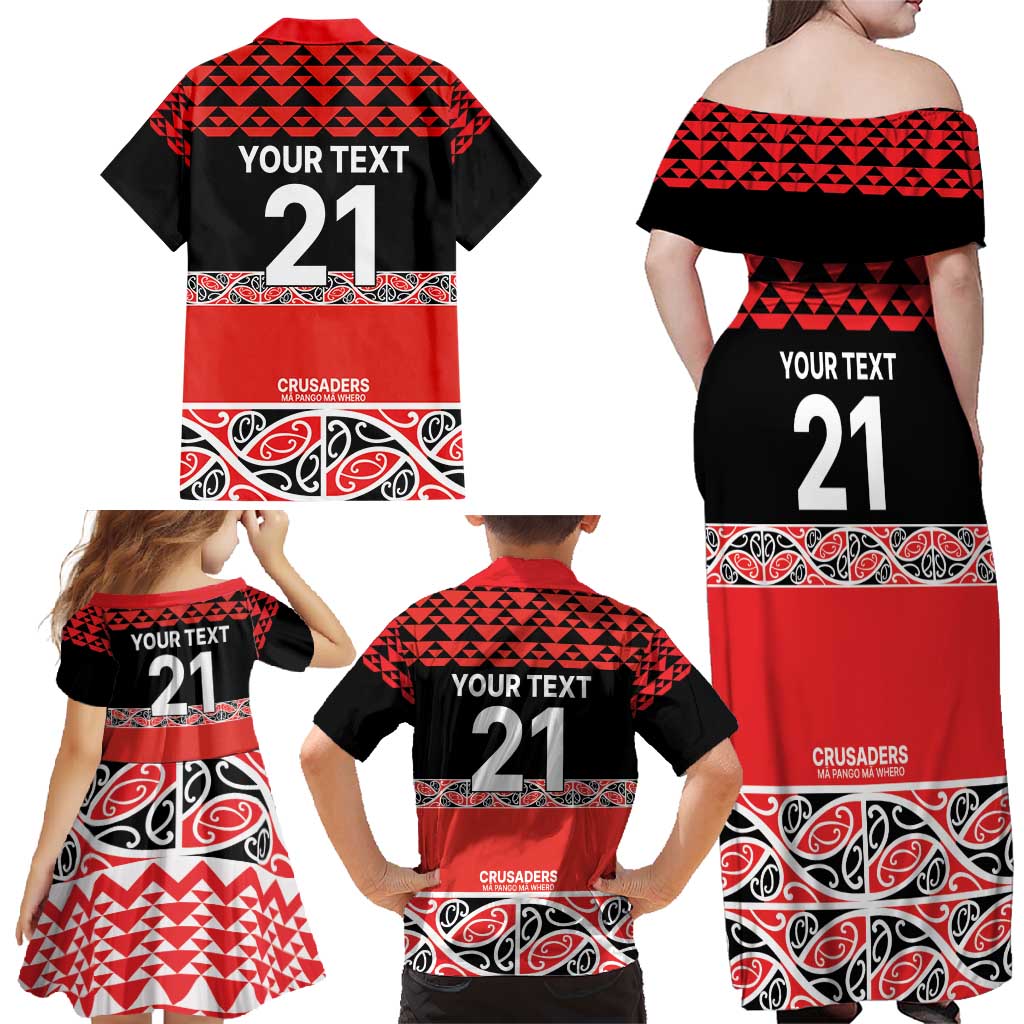 New Zealand Rugby Pacific Custom Family Matching Off Shoulder Maxi Dress and Hawaiian Shirt Whatumoana Maori Kowhaiwhai Pattern