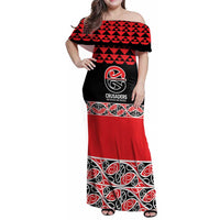 New Zealand Rugby Pacific Custom Family Matching Off Shoulder Maxi Dress and Hawaiian Shirt Whatumoana Maori Kowhaiwhai Pattern