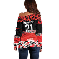 New Zealand Rugby Pacific Custom Off Shoulder Sweater Whatumoana Maori Kowhaiwhai Pattern