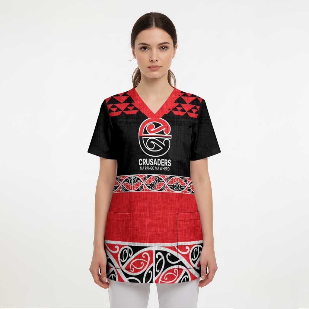 New Zealand Rugby Pacific Custom Scrub Top Whatumoana Maori Kowhaiwhai Pattern - Polynesian Pride