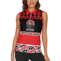 New Zealand Rugby Pacific Custom Women Sleeveless Polo Shirt Whatumoana Maori Kowhaiwhai Pattern