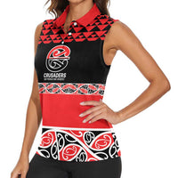 New Zealand Rugby Pacific Custom Women Sleeveless Polo Shirt Whatumoana Maori Kowhaiwhai Pattern