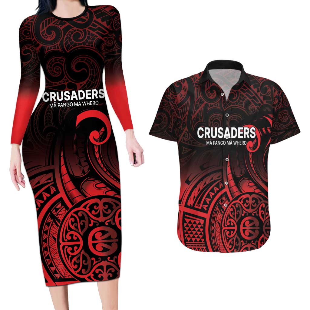 New Zealand Rugby Pacific Custom Couples Matching Long Sleeve Bodycon Dress and Hawaiian Shirt Whatumoana Maori Tribal Tattoo