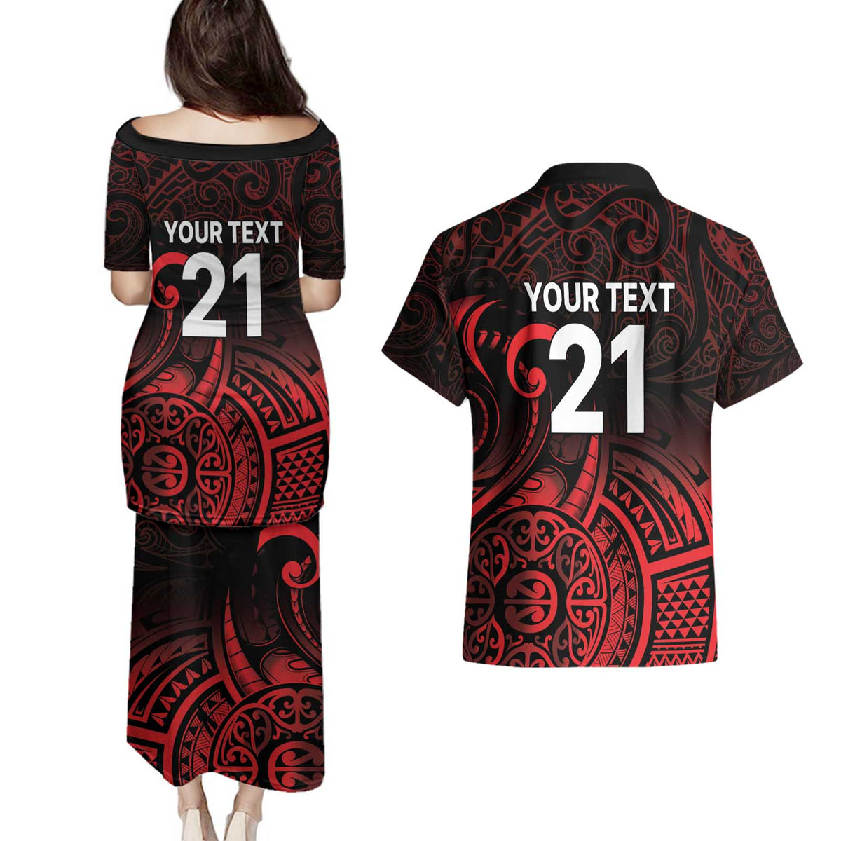 New Zealand Rugby Pacific Custom Couples Matching Puletasi and Hawaiian Shirt Whatumoana Maori Tribal Tattoo
