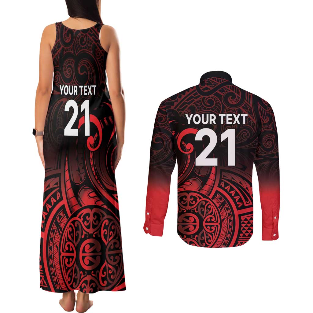 New Zealand Rugby Pacific Custom Couples Matching Tank Maxi Dress and Long Sleeve Button Shirt Whatumoana Maori Tribal Tattoo
