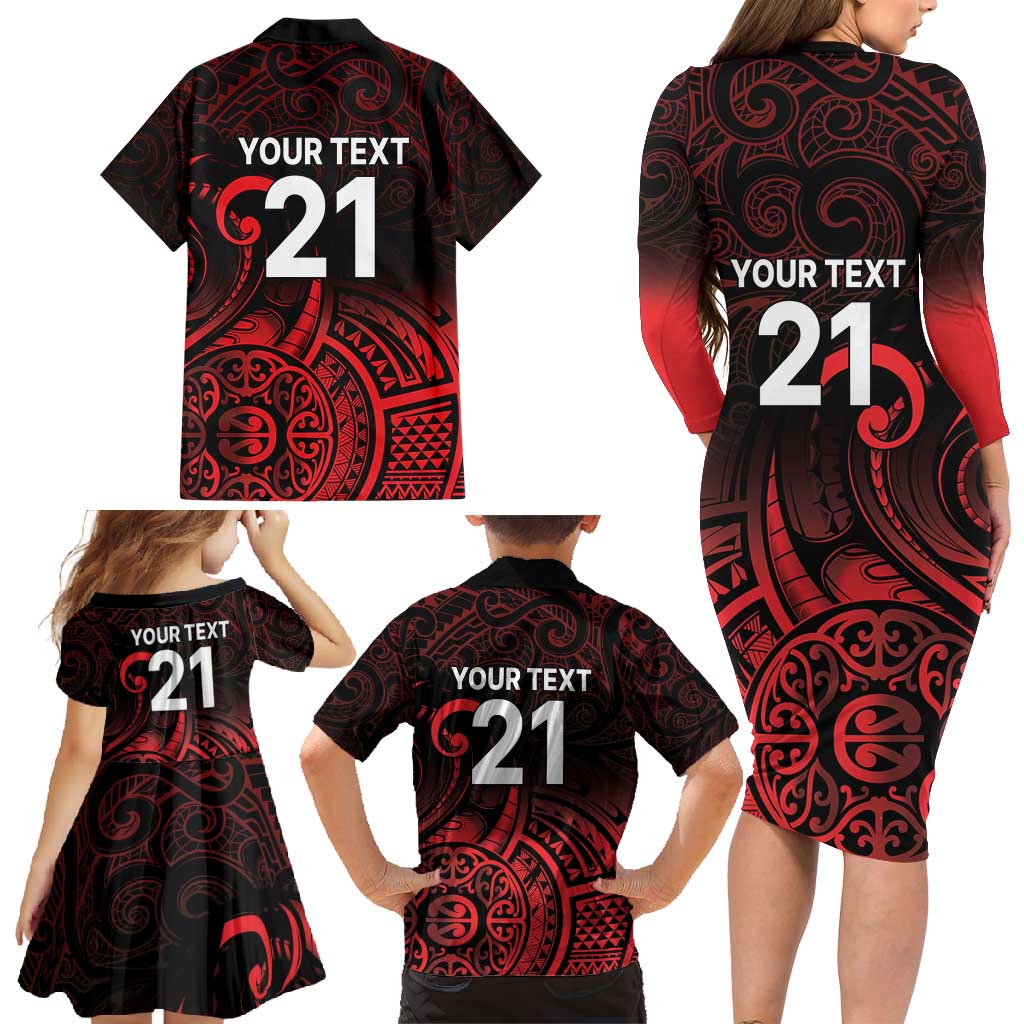 New Zealand Rugby Pacific Custom Family Matching Long Sleeve Bodycon Dress and Hawaiian Shirt Whatumoana Maori Tribal Tattoo