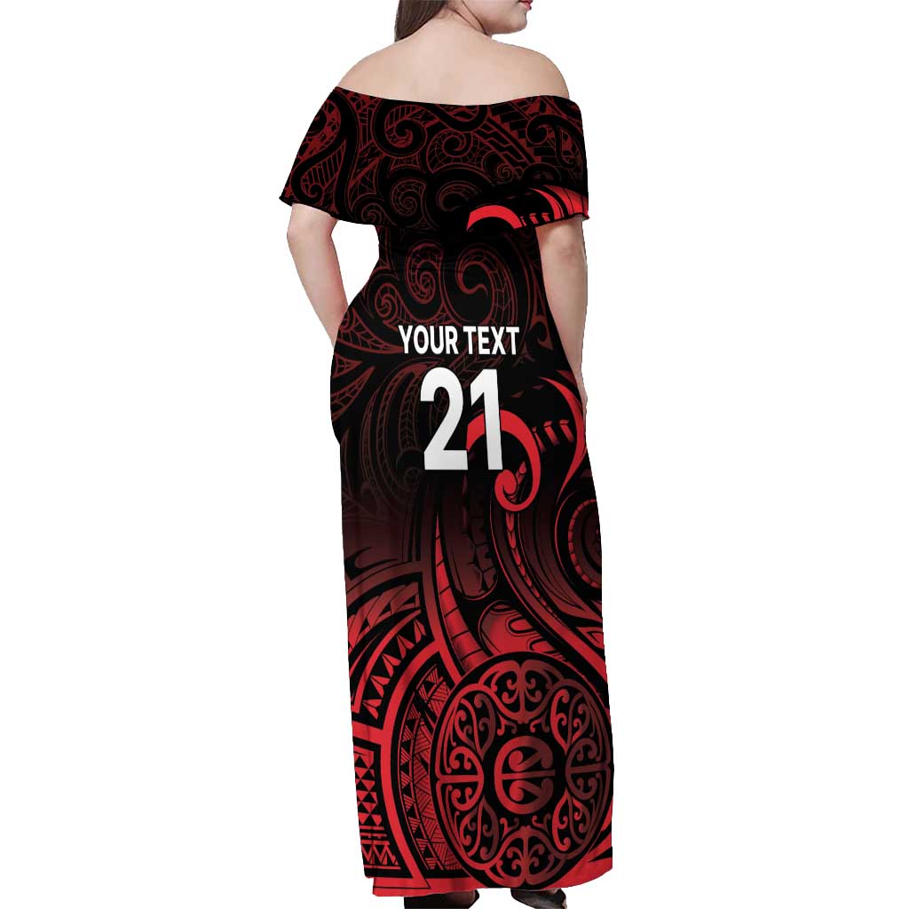New Zealand Rugby Pacific Custom Off Shoulder Maxi Dress Whatumoana Maori Tribal Tattoo