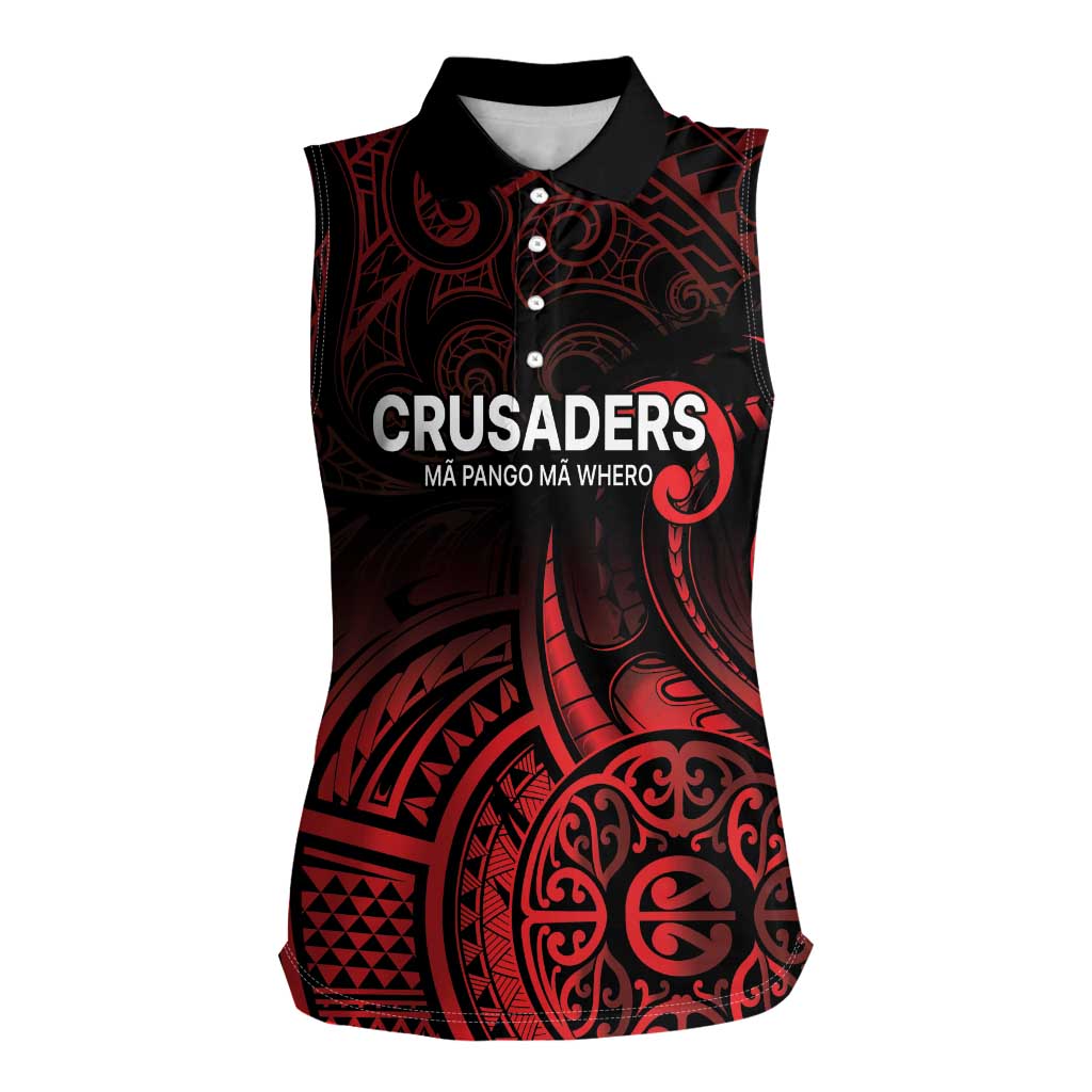 New Zealand Rugby Pacific Custom Women Sleeveless Polo Shirt Whatumoana Maori Tribal Tattoo