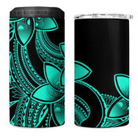 Polynesian Tribal Plumeria Flowers 4 in 1 Can Cooler Tumbler Aqua Vibe