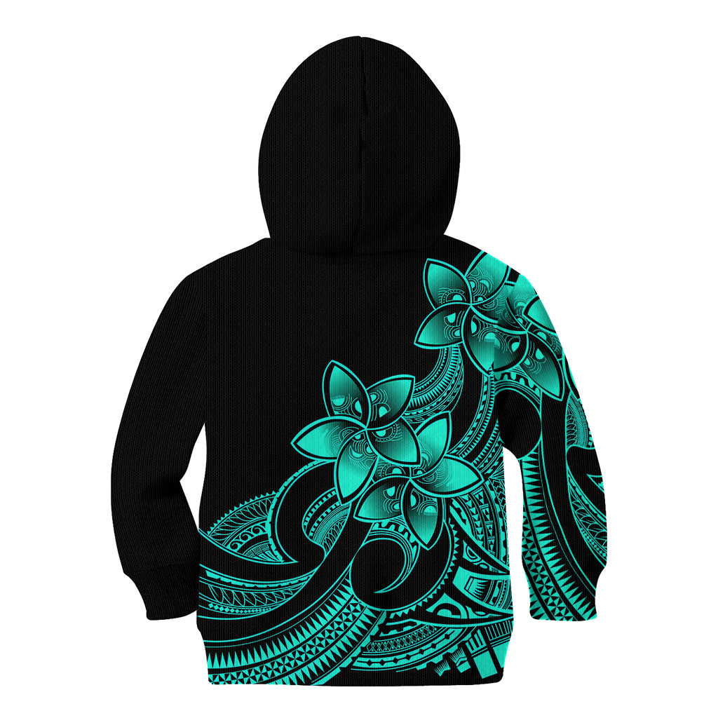 Polynesian Pride Plumeria Flowers Kid Hoodie Polynesian Tribal Aqua Vibe LT9 - Polynesian Pride
