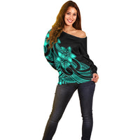 Polynesian Pride Plumeria Flowers Off Shoulder Sweater Polynesian Tribal Aqua Vibe LT9 - Polynesian Pride