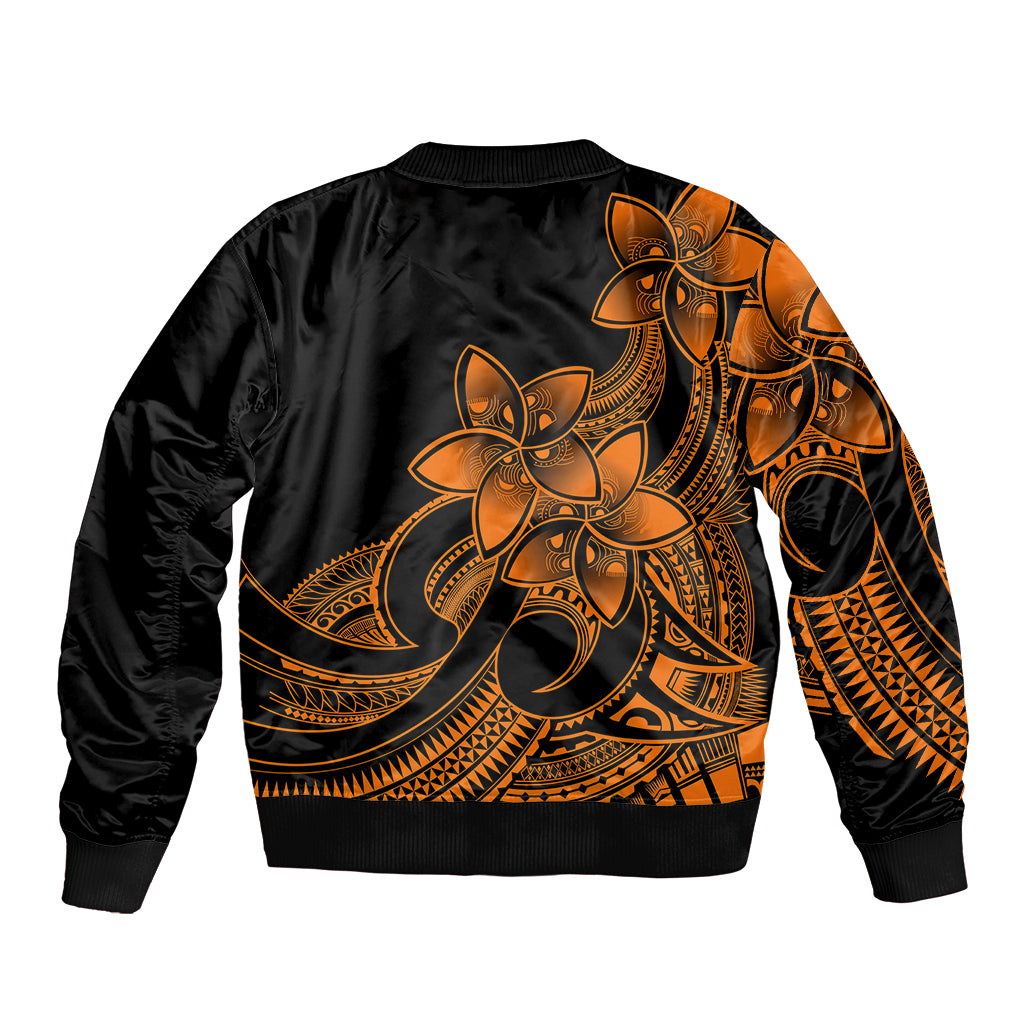 Polynesian Pride Plumeria Flowers Bomber Jacket Polynesian Tribal Gold Vibe LT9 - Polynesian Pride