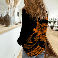 Polynesian Pride Plumeria Flowers Women Casual Shirt Polynesian Tribal Gold Vibe LT9 - Polynesian Pride