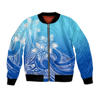 Polynesian Pride Plumeria Flowers Bomber Jacket Polynesian Tribal Gradient Blue LT9 Unisex Blue - Polynesian Pride