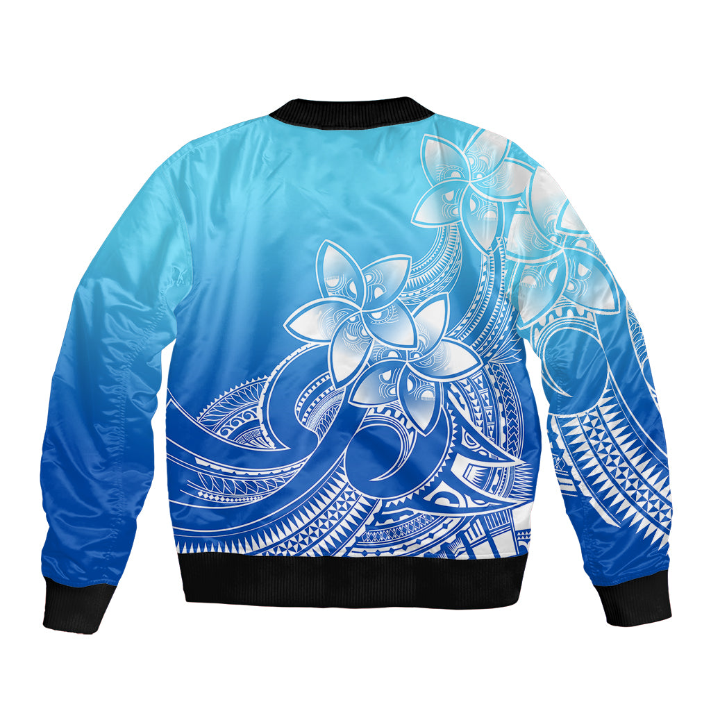 Polynesian Pride Plumeria Flowers Bomber Jacket Polynesian Tribal Gradient Blue LT9 - Polynesian Pride