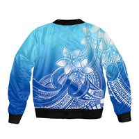 Polynesian Pride Plumeria Flowers Bomber Jacket Polynesian Tribal Gradient Blue LT9 - Polynesian Pride