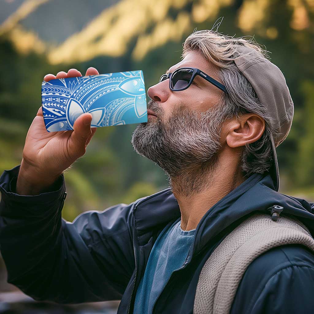 Polynesian Tribal Plumeria Flowers 4 in 1 Can Cooler Tumbler Gradient Blue Vibe