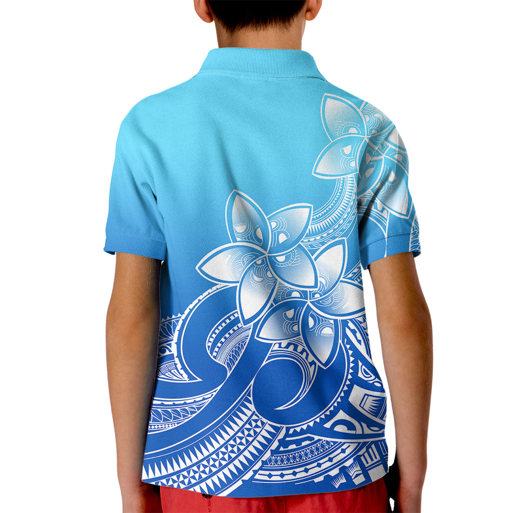 Polynesian Pride Plumeria Flowers Kid Polo Shirt Polynesian Tribal Gradient Blue LT9 - Polynesian Pride