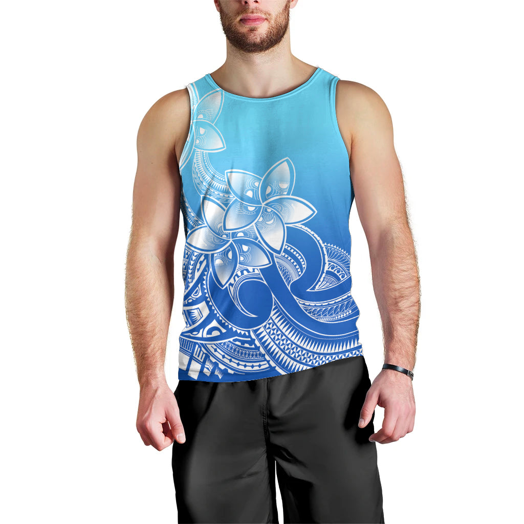 Polynesian Pride Plumeria Flowers Men Tank Top Polynesian Tribal Gradient Blue LT9 - Polynesian Pride