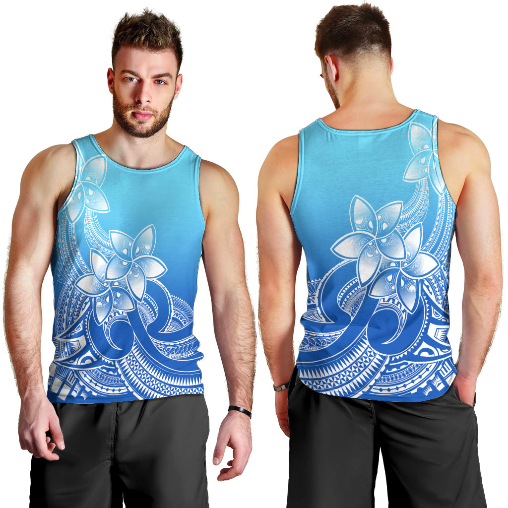 Polynesian Pride Plumeria Flowers Men Tank Top Polynesian Tribal Gradient Blue LT9 - Polynesian Pride