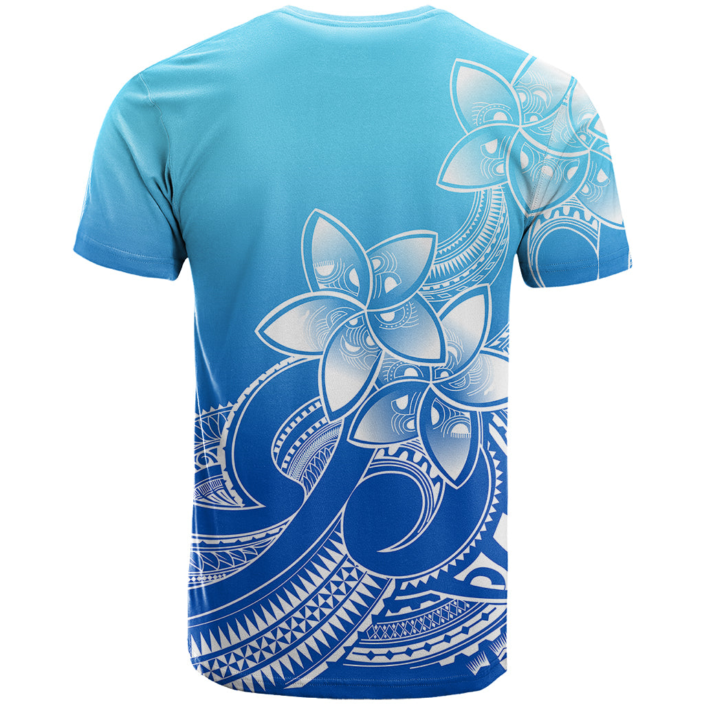 Polynesian Pride Plumeria Flowers T Shirt Polynesian Tribal Gradient Blue LT9 - Polynesian Pride