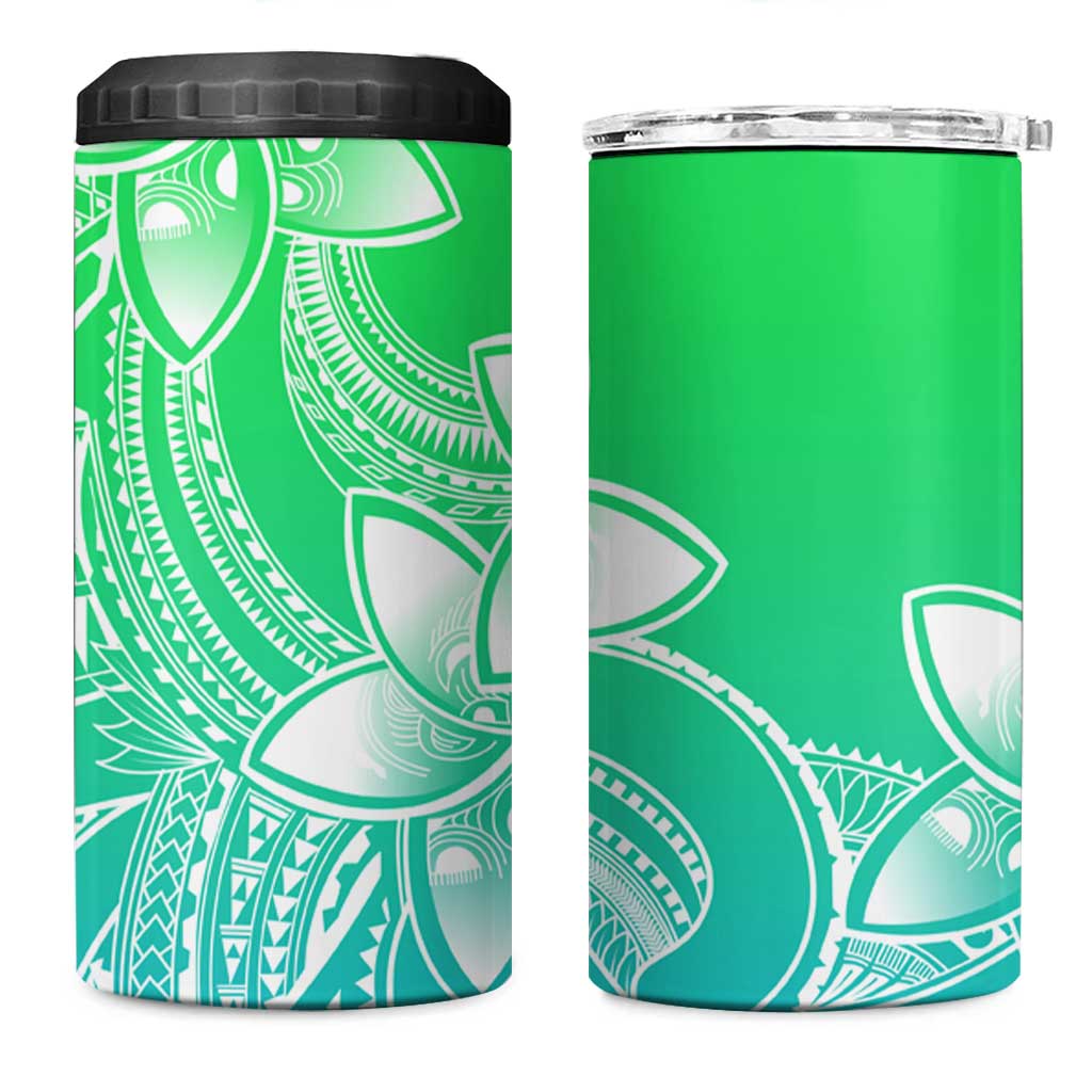 Polynesian Tribal Plumeria Flowers 4 in 1 Can Cooler Tumbler Gradient Green Vibe LT9 One Size: 16 oz Gradient Green - Polynesian Pride