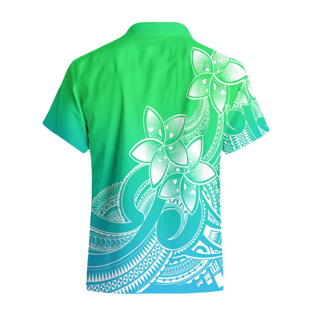 Polynesian Pride Plumeria Flowers Hawaiian Shirt Polynesian Tribal Gradient Green LT9 - Polynesian Pride