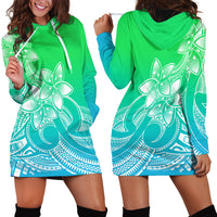 Polynesian Pride Plumeria Flowers Hoodie Dress Polynesian Tribal Gradient Green LT9 - Polynesian Pride