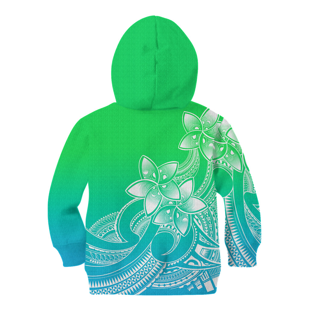 Polynesian Pride Plumeria Flowers Kid Hoodie Polynesian Tribal Gradient Green LT9 - Polynesian Pride