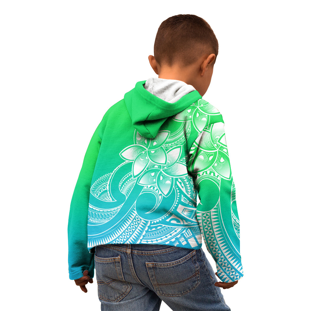 Polynesian Pride Plumeria Flowers Kid Hoodie Polynesian Tribal Gradient Green LT9 - Polynesian Pride