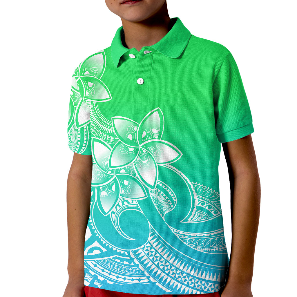 Polynesian Pride Plumeria Flowers Kid Polo Shirt Polynesian Tribal Gradient Green LT9 Kid Green - Polynesian Pride