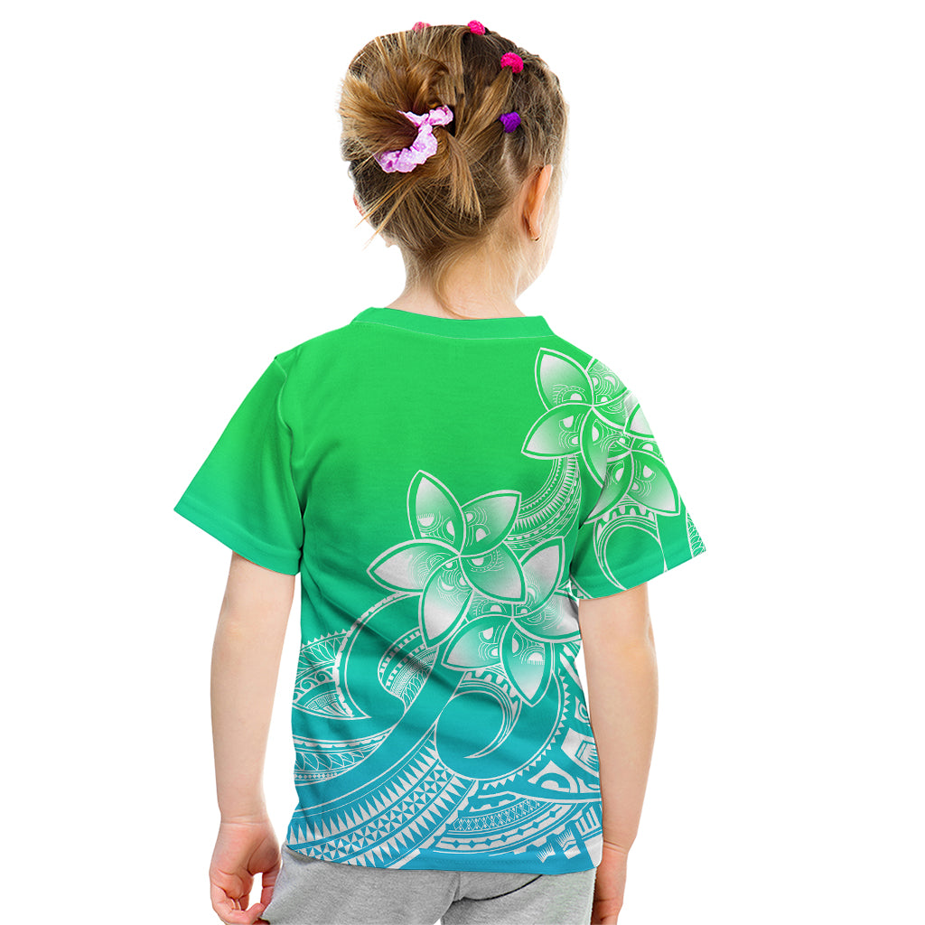 Polynesian Pride Plumeria Flowers Kid T Shirt Polynesian Tribal Gradient Green LT9 - Polynesian Pride
