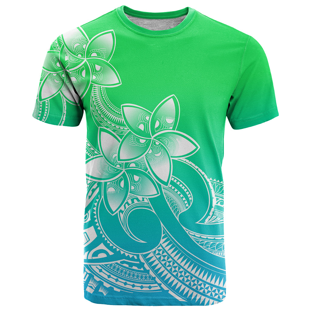 Polynesian Pride Plumeria Flowers T Shirt Polynesian Tribal Gradient Green LT9 Green - Polynesian Pride