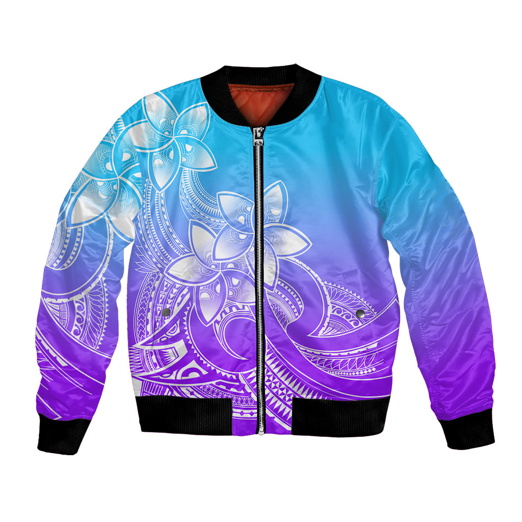 Polynesian Pride Plumeria Flowers Bomber Jacket Polynesian Tribal Gradient Purple LT9 Unisex Purple - Polynesian Pride