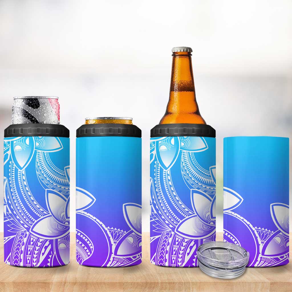 Polynesian Tribal Plumeria Flowers 4 in 1 Can Cooler Tumbler Gradient Purple Vibe