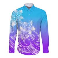 Polynesian Pride Plumeria Flowers Long Sleeve Button Shirt Polynesian Tribal Gradient Purple LT9 Unisex Purple - Polynesian Pride