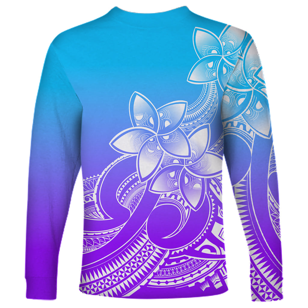 Polynesian Pride Plumeria Flowers Long Sleeve Shirt Polynesian Tribal Gradient Purple LT9 - Polynesian Pride