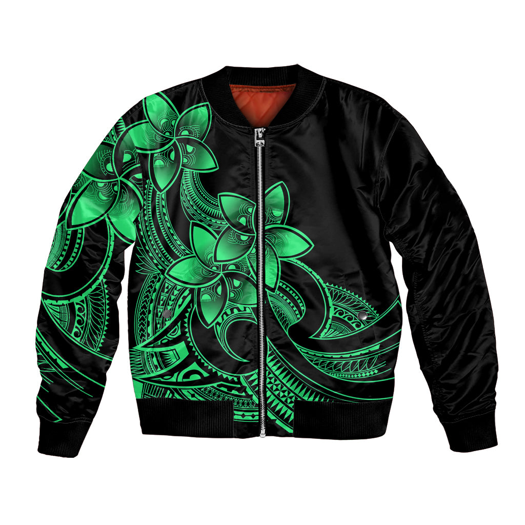 Polynesian Pride Plumeria Flowers Bomber Jacket Polynesian Tribal Green Vibe LT9 Unisex Green - Polynesian Pride