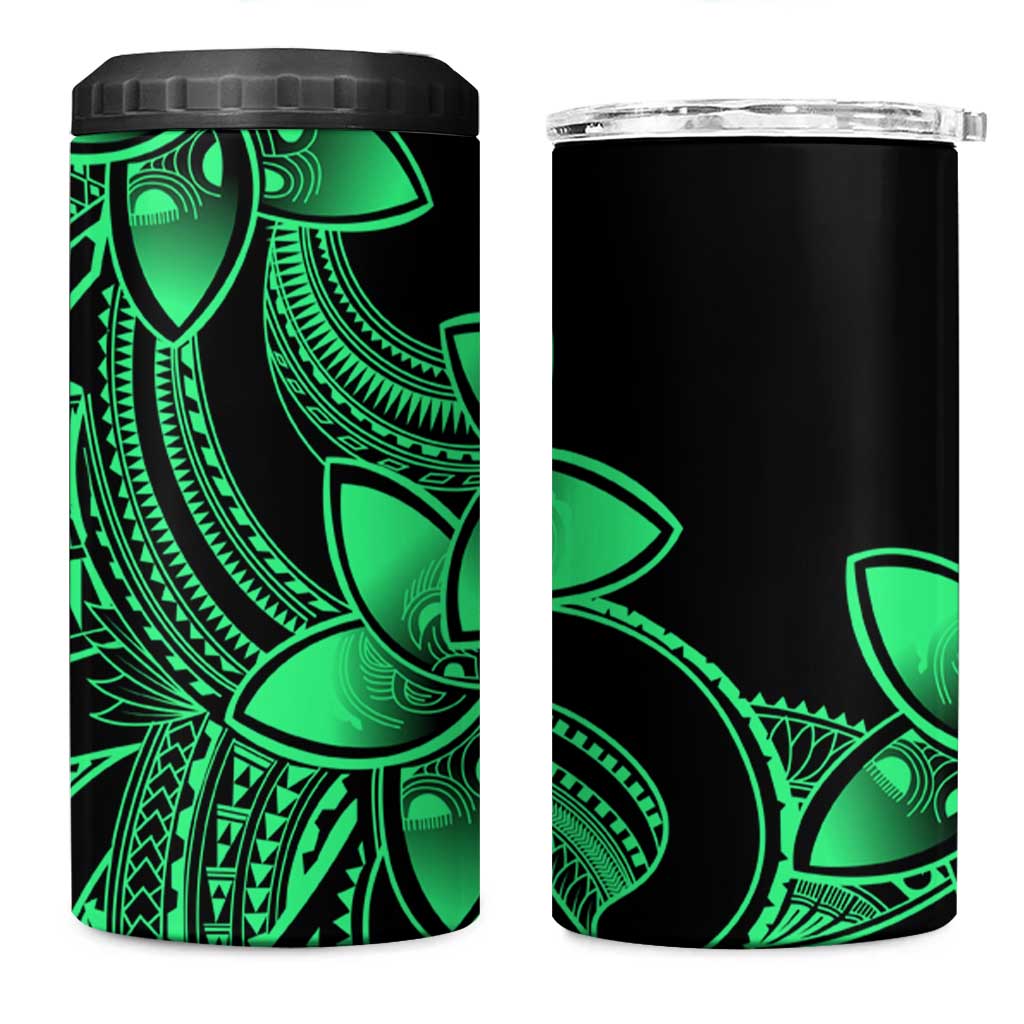 Polynesian Tribal Plumeria Flowers 4 in 1 Can Cooler Tumbler Green Vibe
