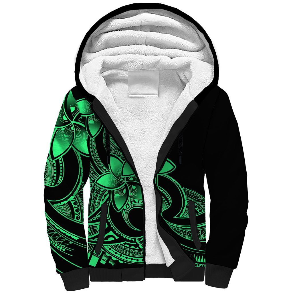 Polynesian Pride Plumeria Flowers Sherpa Hoodie Polynesian Tribal Green Vibe LT9 Unisex Green - Polynesian Pride