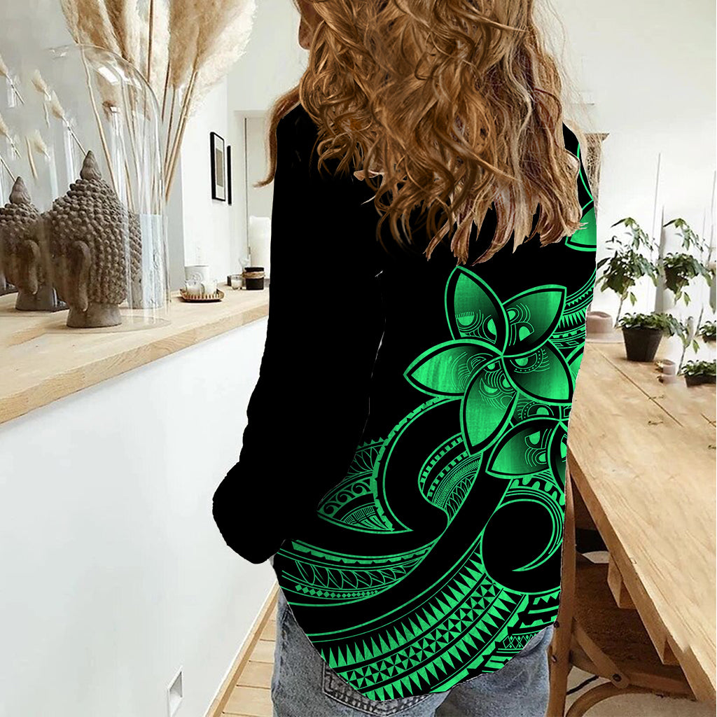 Polynesian Pride Plumeria Flowers Women Casual Shirt Polynesian Tribal Green Vibe LT9 - Polynesian Pride