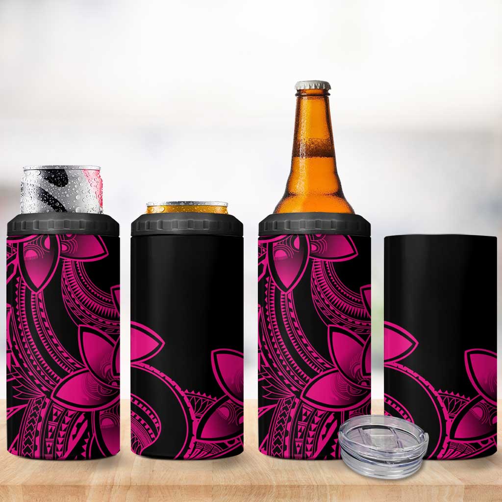 Polynesian Tribal Plumeria Flowers 4 in 1 Can Cooler Tumbler Pink Vibe