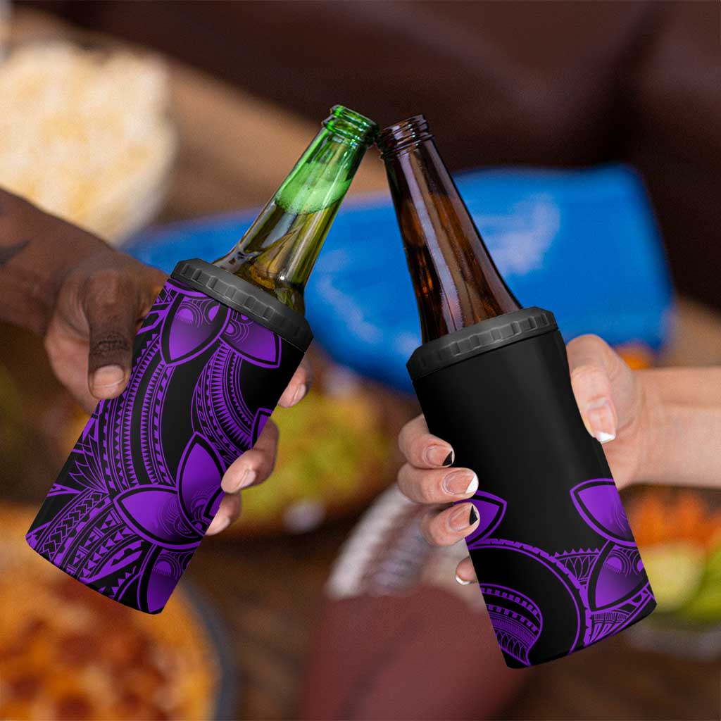 Polynesian Tribal Plumeria Flowers 4 in 1 Can Cooler Tumbler Purple Vibe